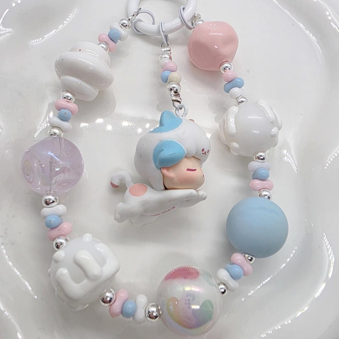 Dimoo figures edited with beaded chain for bag or phone! kawaii | cute gits | Mother's Day | alloy | plastic | handpainted Mother's Day