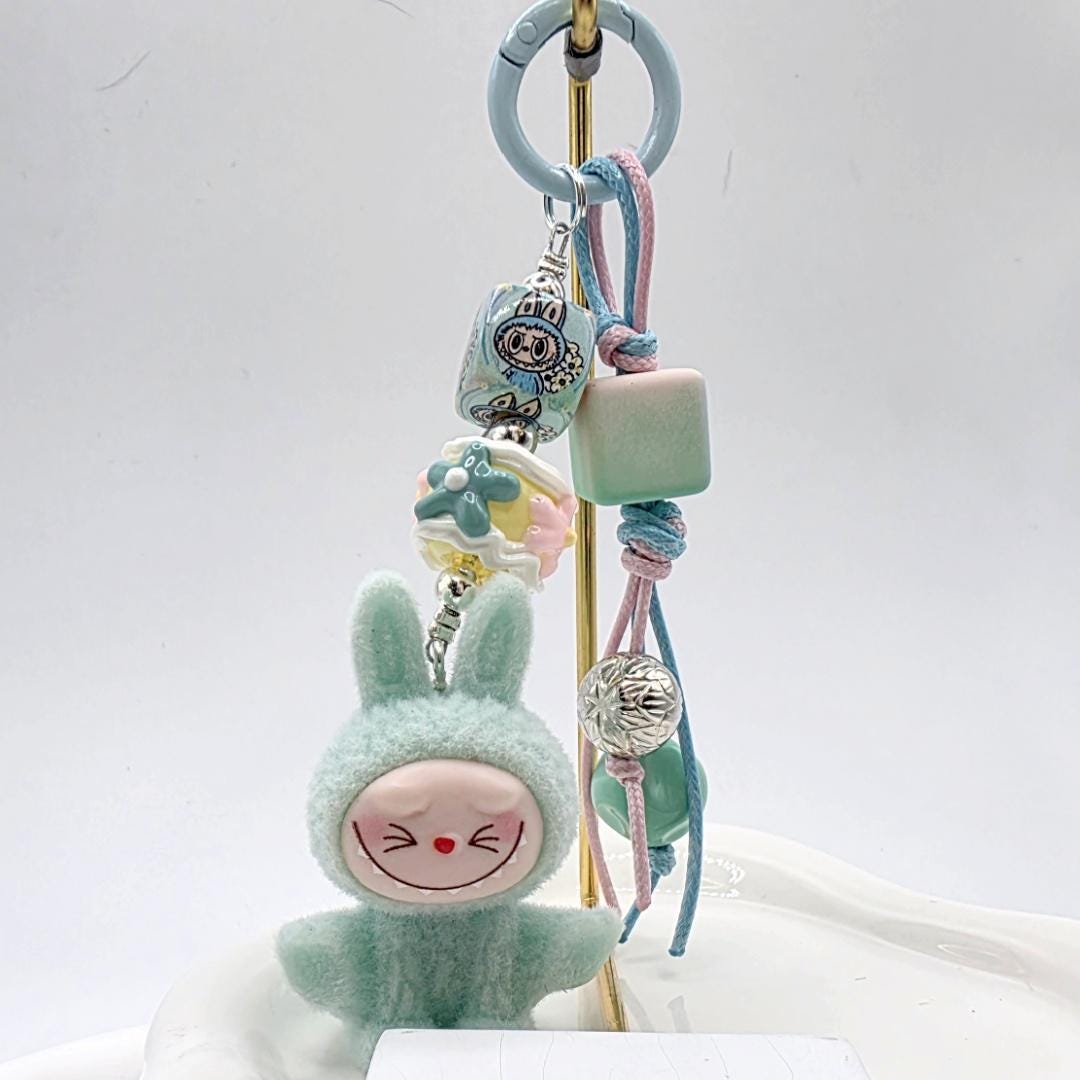 Cute Labubu Furry large bean with beaded cord, cellphone or bag charm | miu | labubu beads, Mother's Day