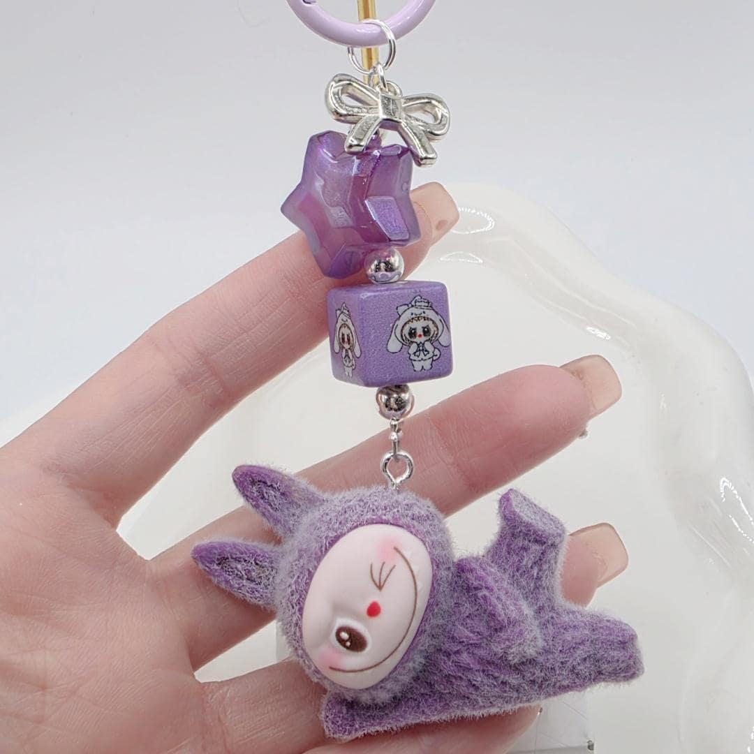 Cute Labubu Furry large bean with beaded cord, cellphone or bag charm | miu | labubu beads, Mother's Day