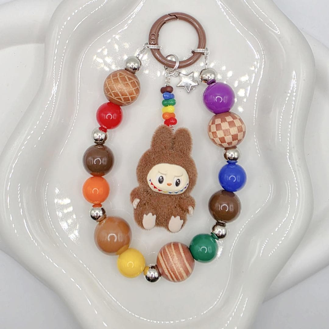 Labubu The Monsters soft short fur Bean! one-of-a-kind handmade have a seat - keychain or phone charm, cute, Mother's Day