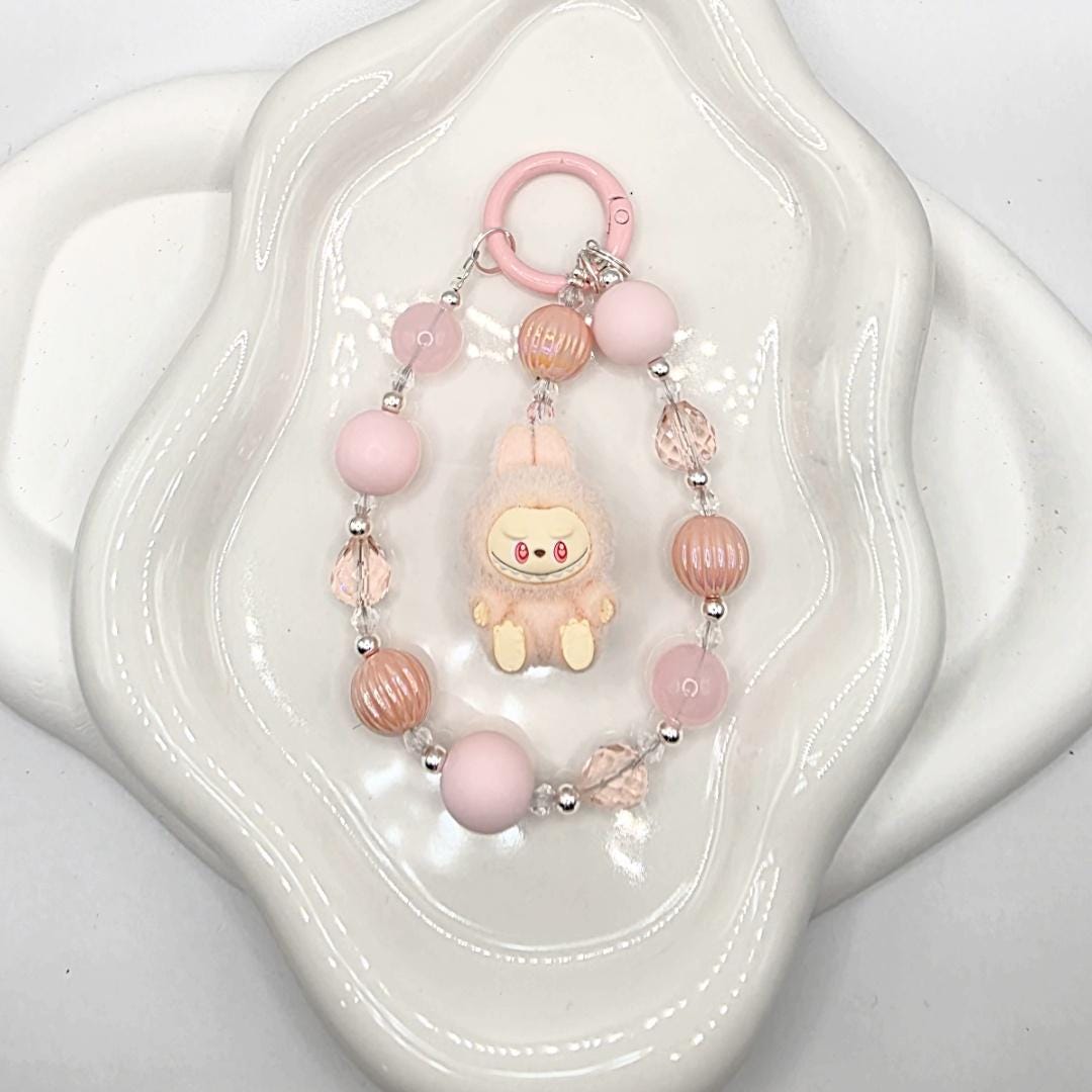 Labubu The Monsters small soft short fur Bean! one-of-a-kind handmade have a seat - keychain or phone charm, cute, Mother's Day