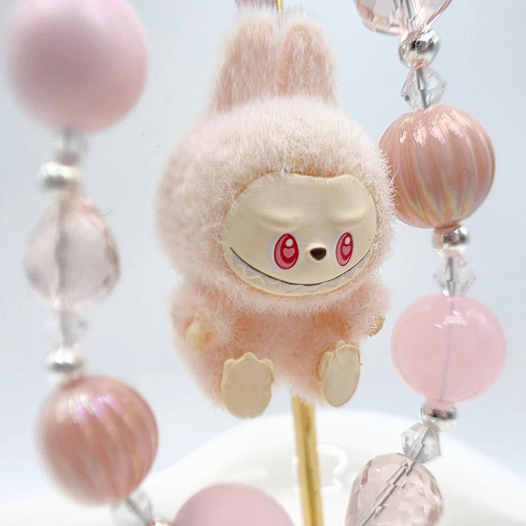 Labubu The Monsters small soft short fur Bean! one-of-a-kind handmade have a seat - keychain or phone charm, cute, Mother's Day