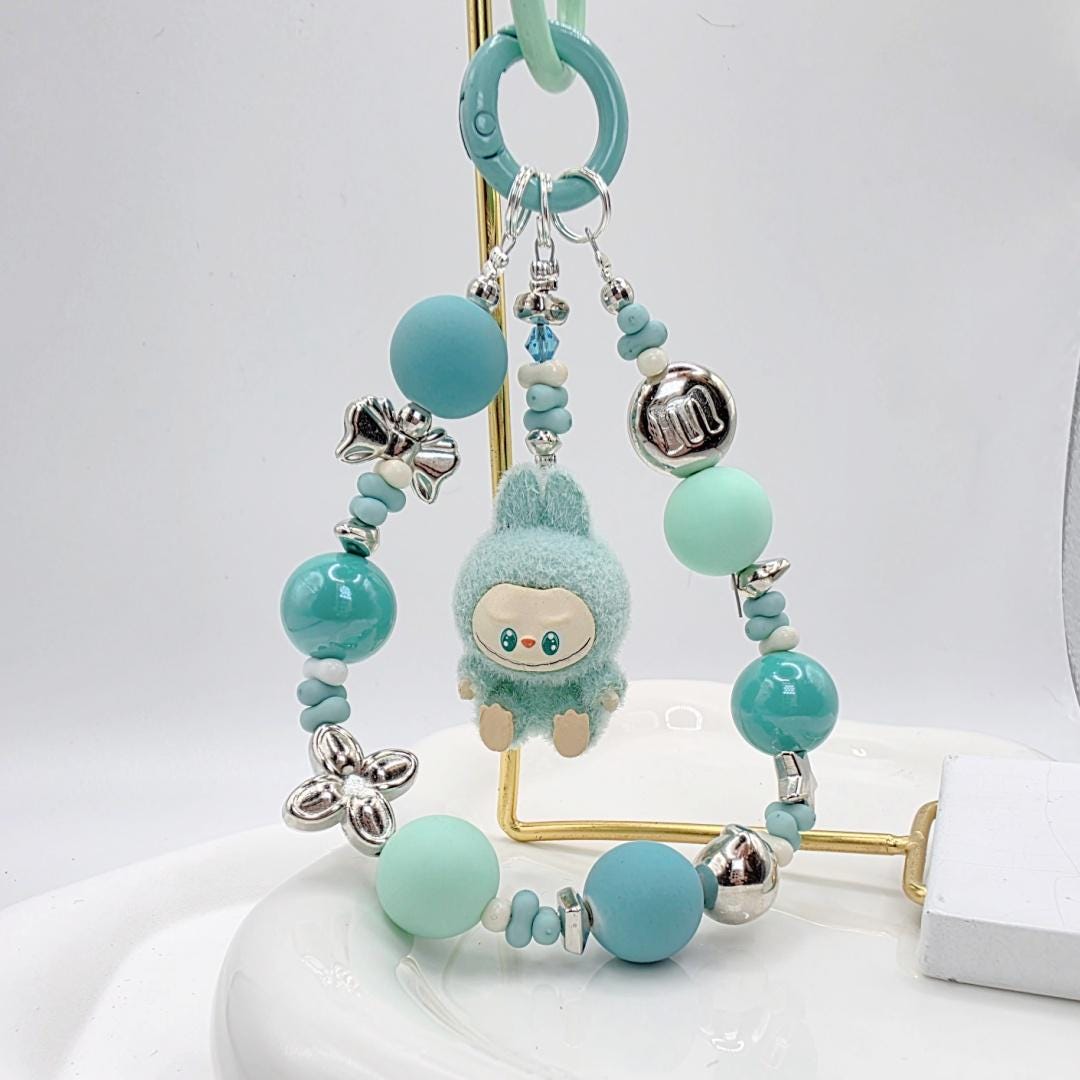 Labubu The Monsters small soft short fur Bean! one-of-a-kind handmade have a seat - keychain or phone charm, cute, Mother's Day