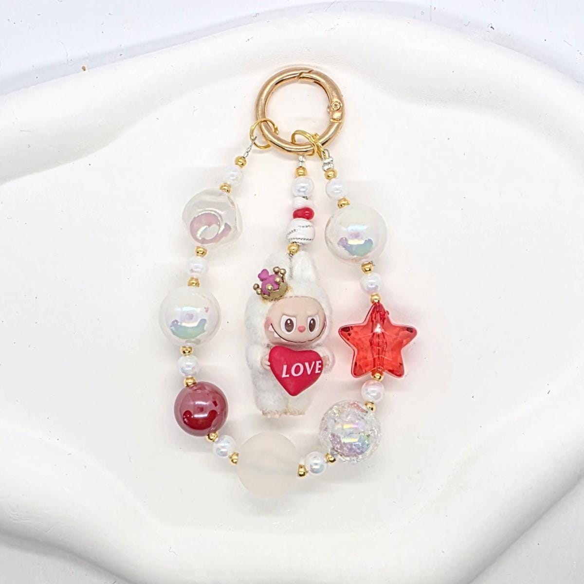Labubu The Monsters LOVE POPMART Bean one-of-a-kind high quality beads - keychain or phone charm, furry | Macaron Larger | Gift