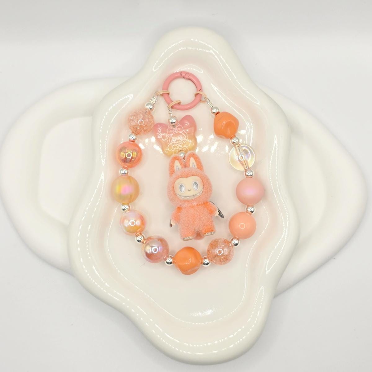 Custom Labubu Zimomo The Monsters soft fur 3" Bean ! one-of-a-kind handmade - keychain, phone charm, angel in clouds |
