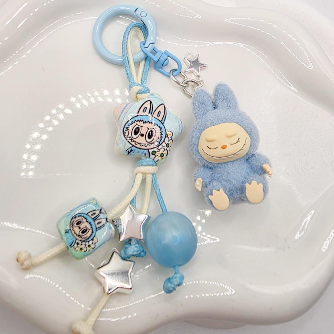 Labubu Furry mini bean with beaded cord, cellphone or bag charm | miu | labubu beads Mother's Day