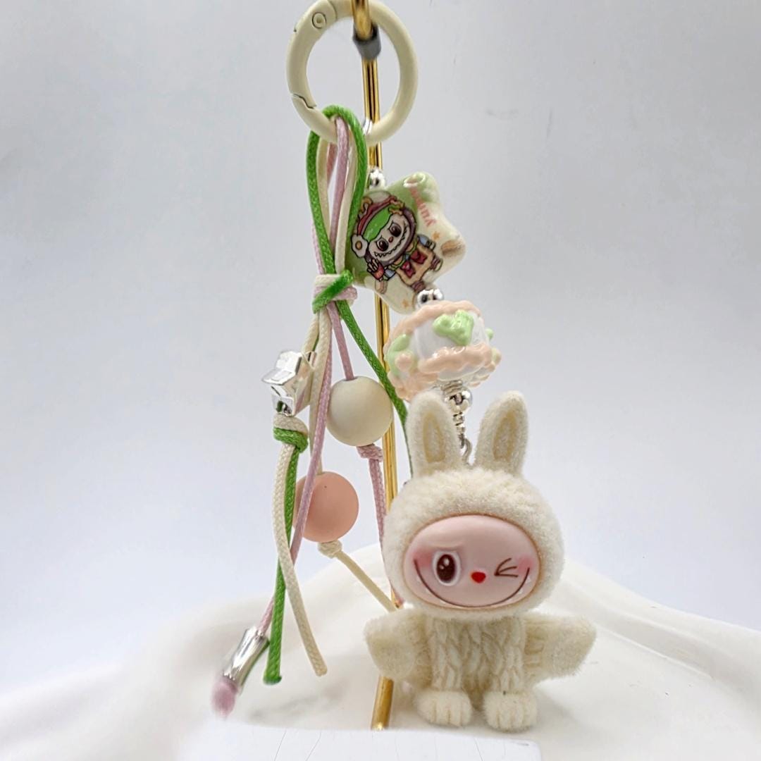 Cute Labubu Furry large bean with beaded cord, cellphone or bag charm | miu | labubu beads, Mother's Day