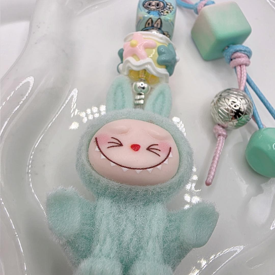 Cute Labubu Furry large bean with beaded cord, cellphone or bag charm | miu | labubu beads, Mother's Day