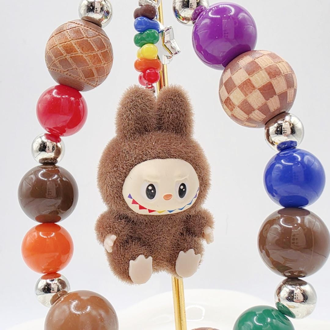 Labubu The Monsters soft short fur Bean! one-of-a-kind handmade have a seat - keychain or phone charm, cute, Mother's Day