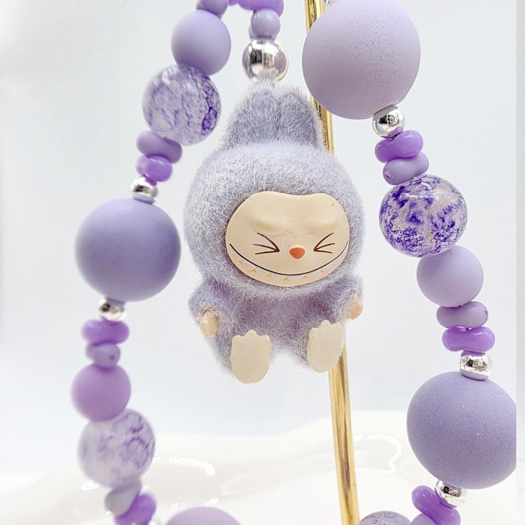 Labubu The Monsters small soft short fur Bean! one-of-a-kind handmade have a seat - keychain or phone charm, cute, Mother's Day