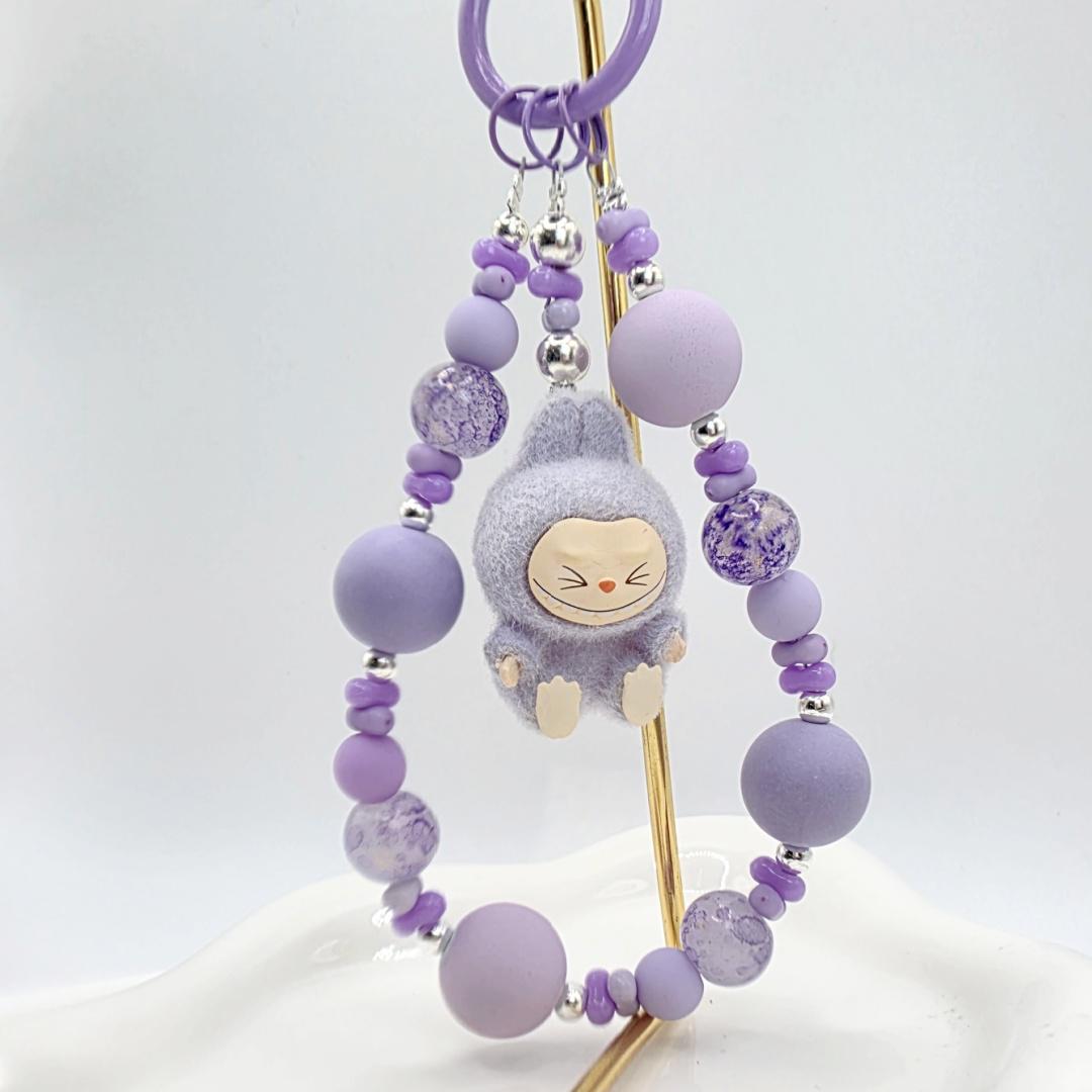 Labubu The Monsters small soft short fur Bean! one-of-a-kind handmade have a seat - keychain or phone charm, cute, Mother's Day