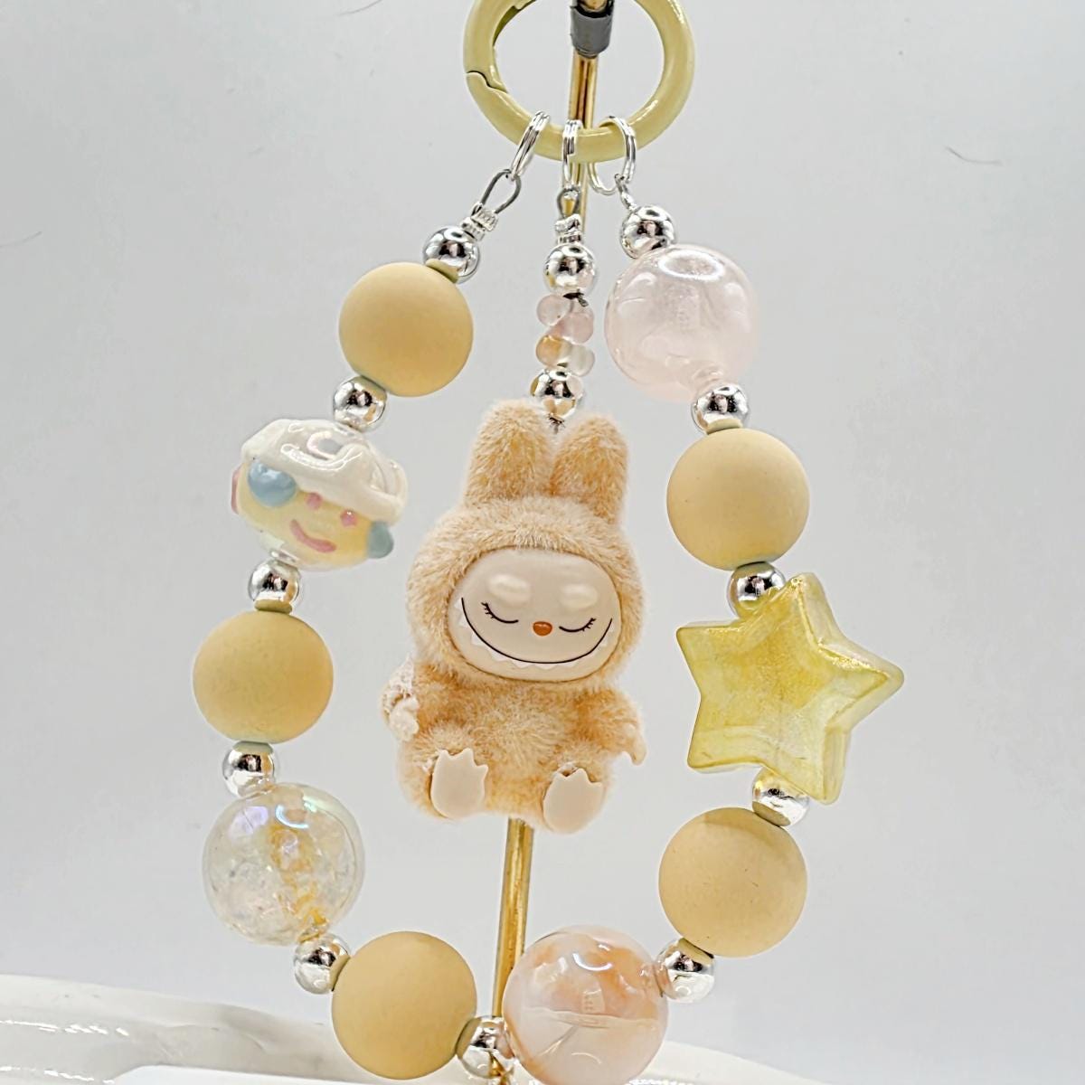 Labubu The Monsters soft short fur Bean! one-of-a-kind handmade have a seat - keychain or phone charm, cute, Mother's Day