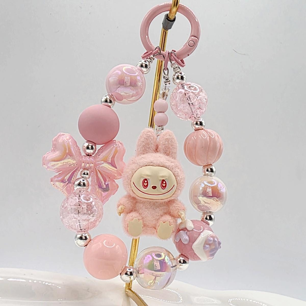 Labubu The Monsters soft short fur Bean! one-of-a-kind handmade have a seat - keychain or phone charm, cute, Mother's Day