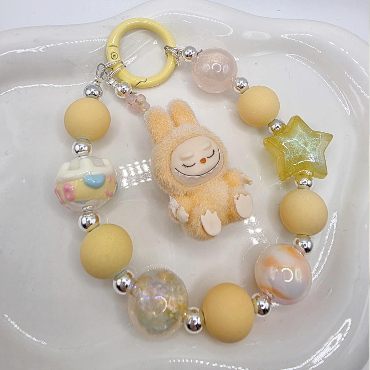 Labubu The Monsters soft short fur Bean! one-of-a-kind handmade have a seat - keychain or phone charm, cute, Mother's Day