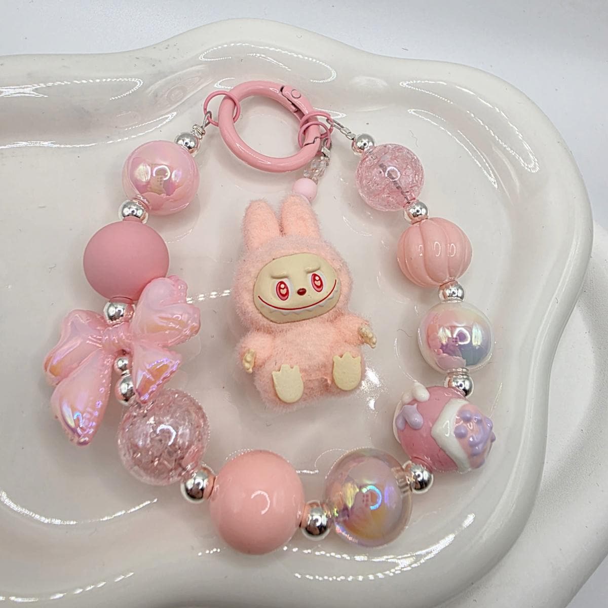 Labubu The Monsters soft short fur Bean! one-of-a-kind handmade have a seat - keychain or phone charm, cute, Mother's Day