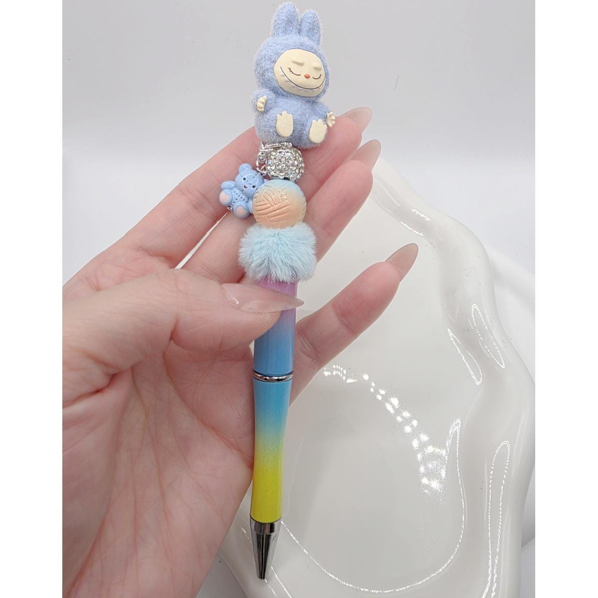 Labubu The Monsters soft short fur Bean! one-of-a-kind handmade pen!