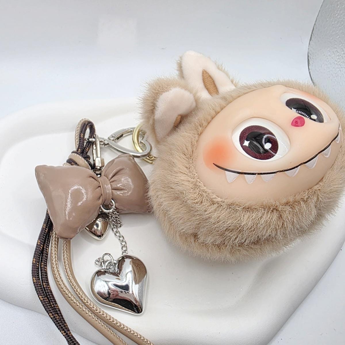 Handmade Cute face Labubu Plushy keychain, or bag charm Labubu head