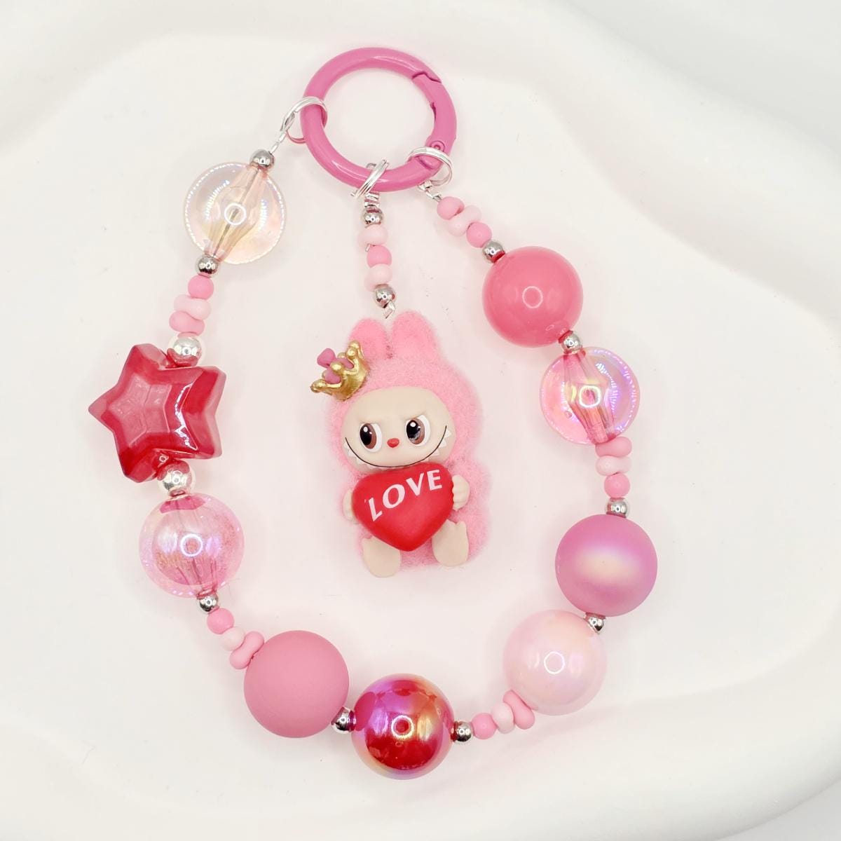 StudioNisy Handmade keychain/phone strap Labubu The Monsters LOVE POPMART Bean