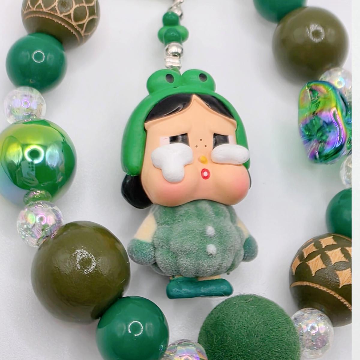 StudioNisy Mini Bean Crybaby Crying Again handmade custom medium sized bean beaded keychain or phone charm