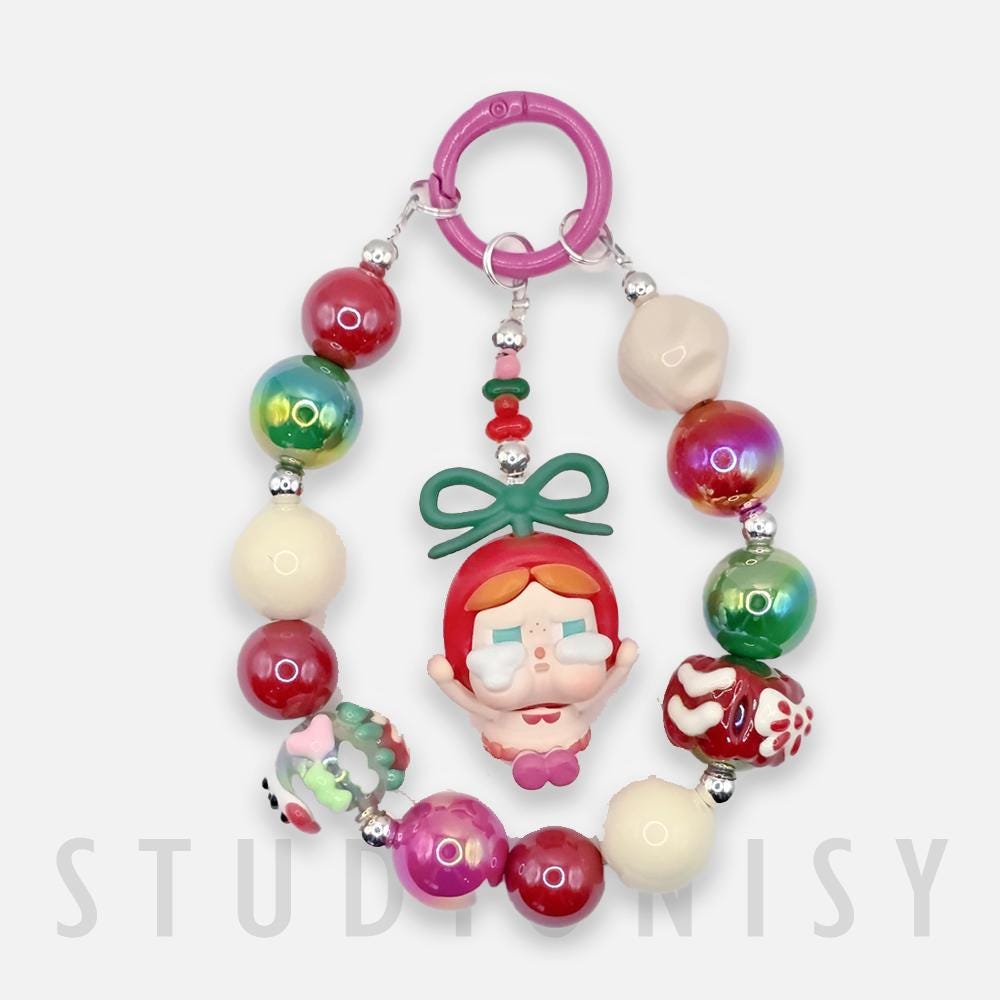 StudioNisy Mini Bean Crybaby Crying Again handmade custom medium sized bean beaded keychain or phone charm