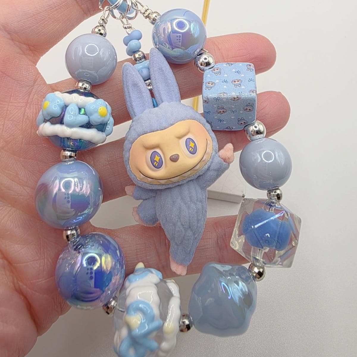 Labubu The Monsters soft short fur Bean purple! one-of-a-kind handmade yoga lazy - keychain or phone charm, labuyoga Mother's Day