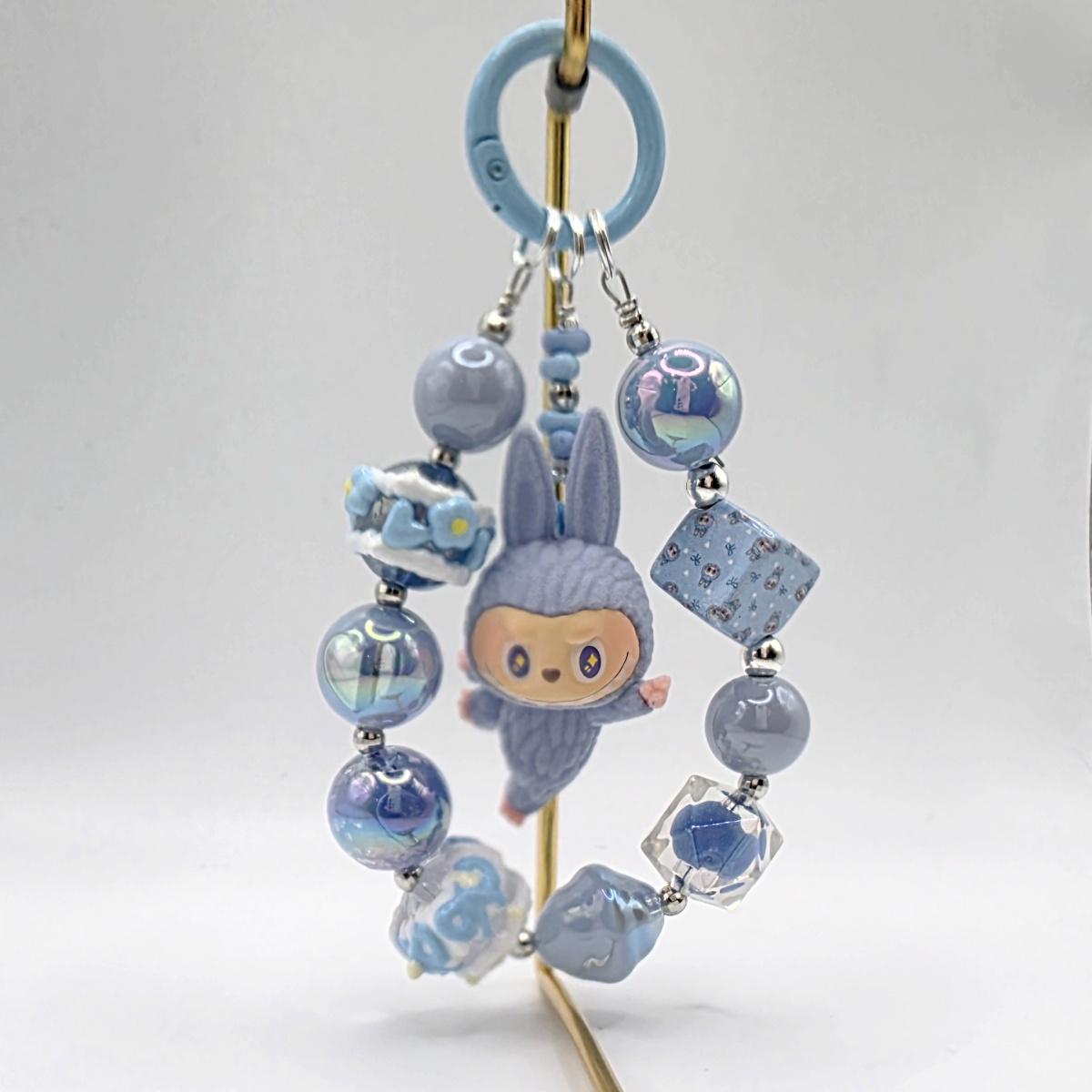 Labubu The Monsters soft short fur Bean purple! one-of-a-kind handmade yoga lazy - keychain or phone charm, labuyoga Mother's Day