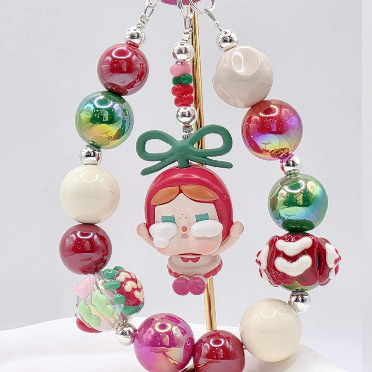 StudioNisy Mini Bean Crybaby Crying Again handmade custom medium sized bean beaded keychain or phone charm