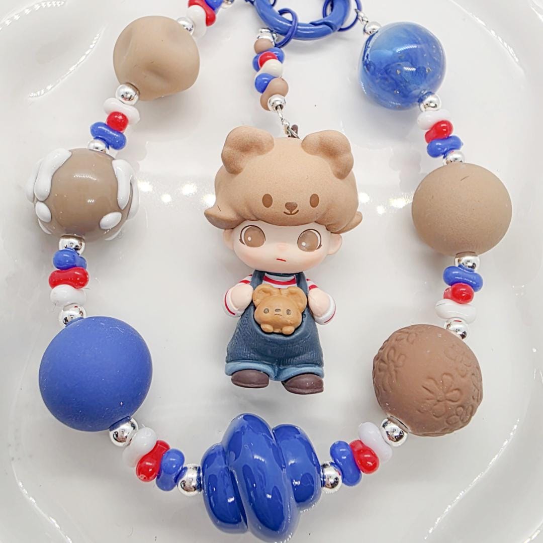 StudioNisy Dimoo bean figure small beaded keychain with handmade beads , one of a kind, great gift, phone charm,