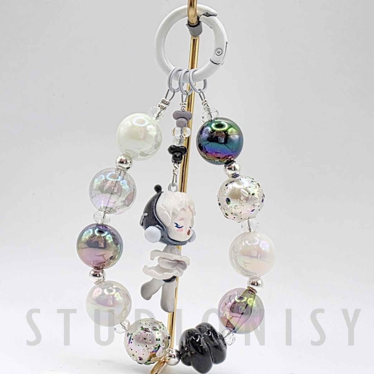 StudioNisy Skull Panda mini Bean handmade painted beads, crystal beads Red keychain or phone charm Kawaii Japan, Cute Chain Gift
