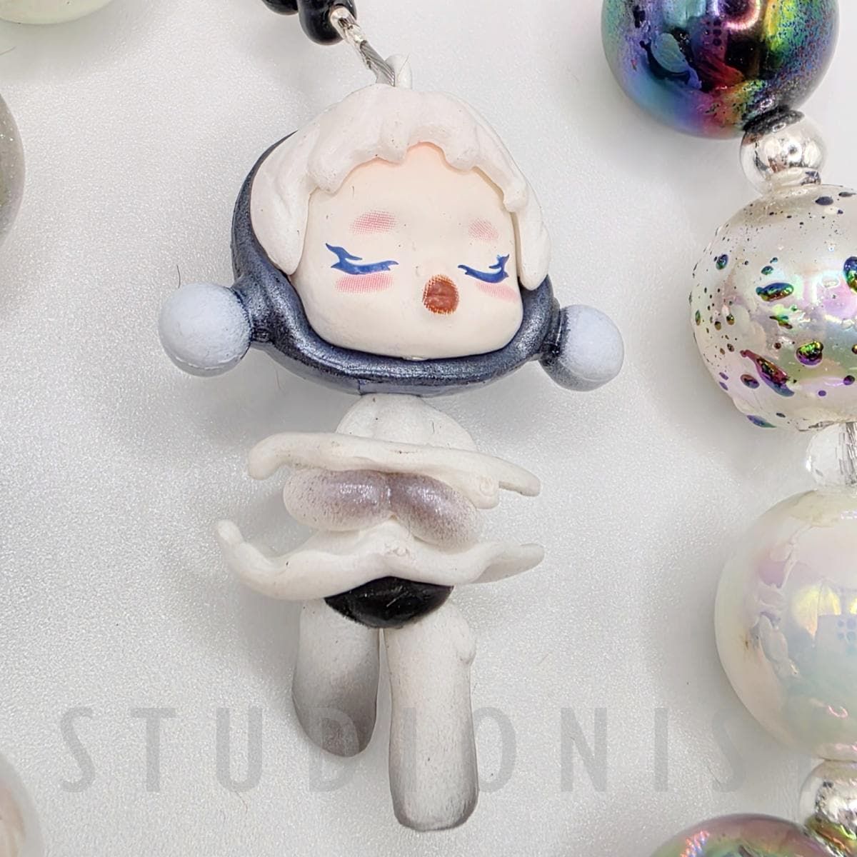 StudioNisy Skull Panda mini Bean handmade painted beads, crystal beads Red keychain or phone charm Kawaii Japan, Cute Chain Gift