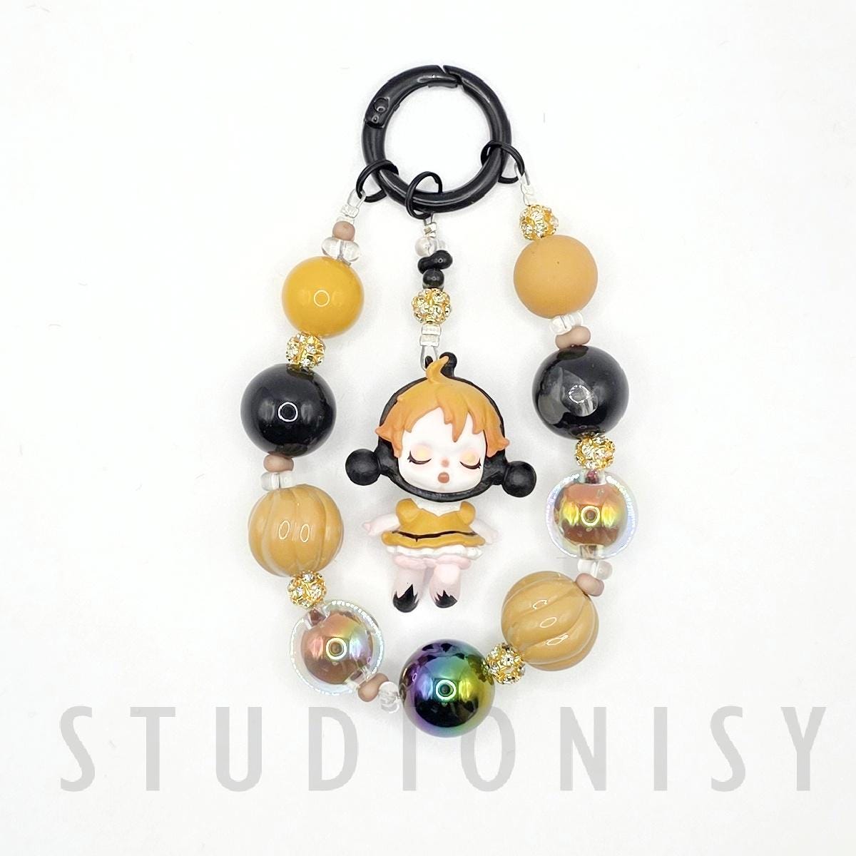 StudioNisy Skull Panda mini Bean handmade painted beads, crystal beads Red keychain or phone charm Kawaii Japan, Cute Chain Gift