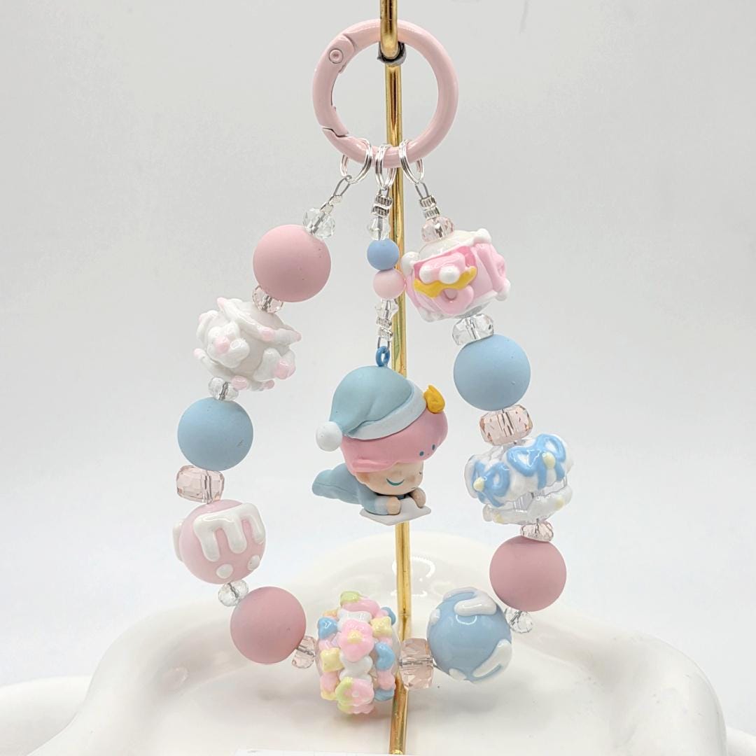 StudioNisy Dimoo bean figure small beaded keychain with handmade beads , one of a kind, great gift, phone charm,