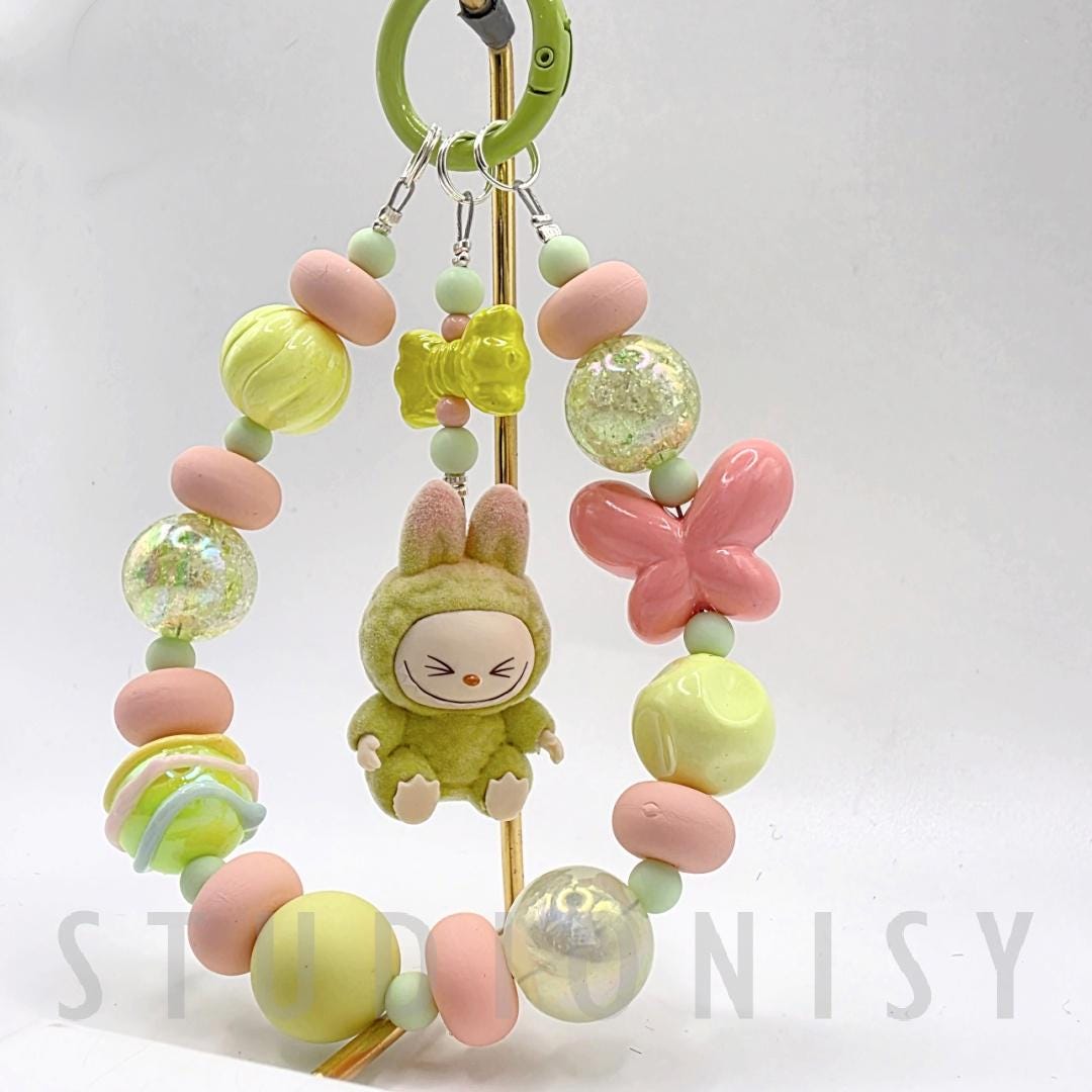 StudioNisy LABUYOGA The Monsters soft short fur Bean oneofakind handmade yoga lazy - keychain or phone charm