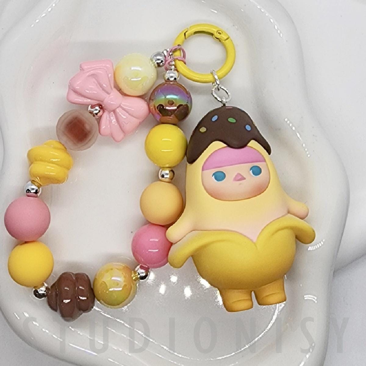StudioNisy Authentic POPMART PUCKY Banana handmade- keychain or phone charm,