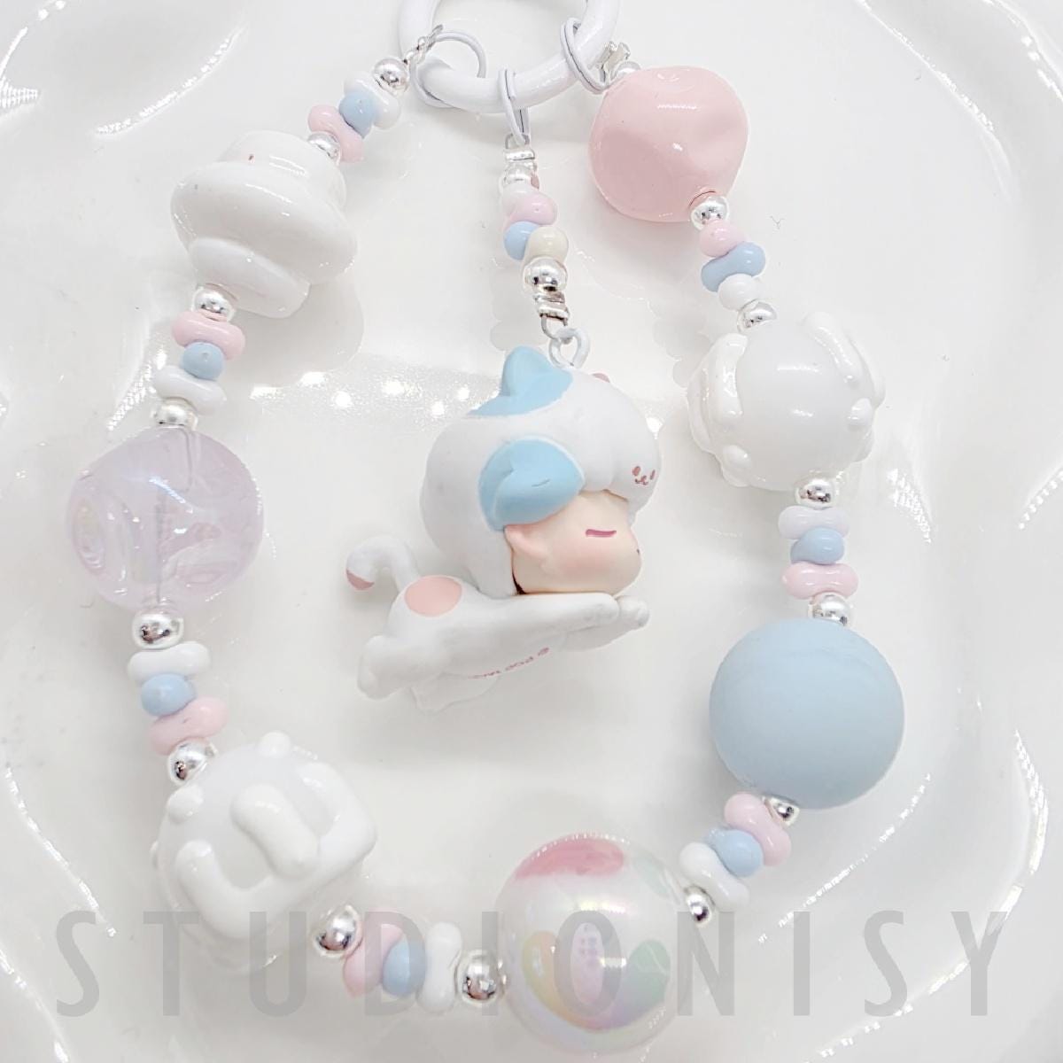 StudioNisy Dimoo bean figure small beaded keychain with handmade beads , one of a kind, great gift, phone charm,