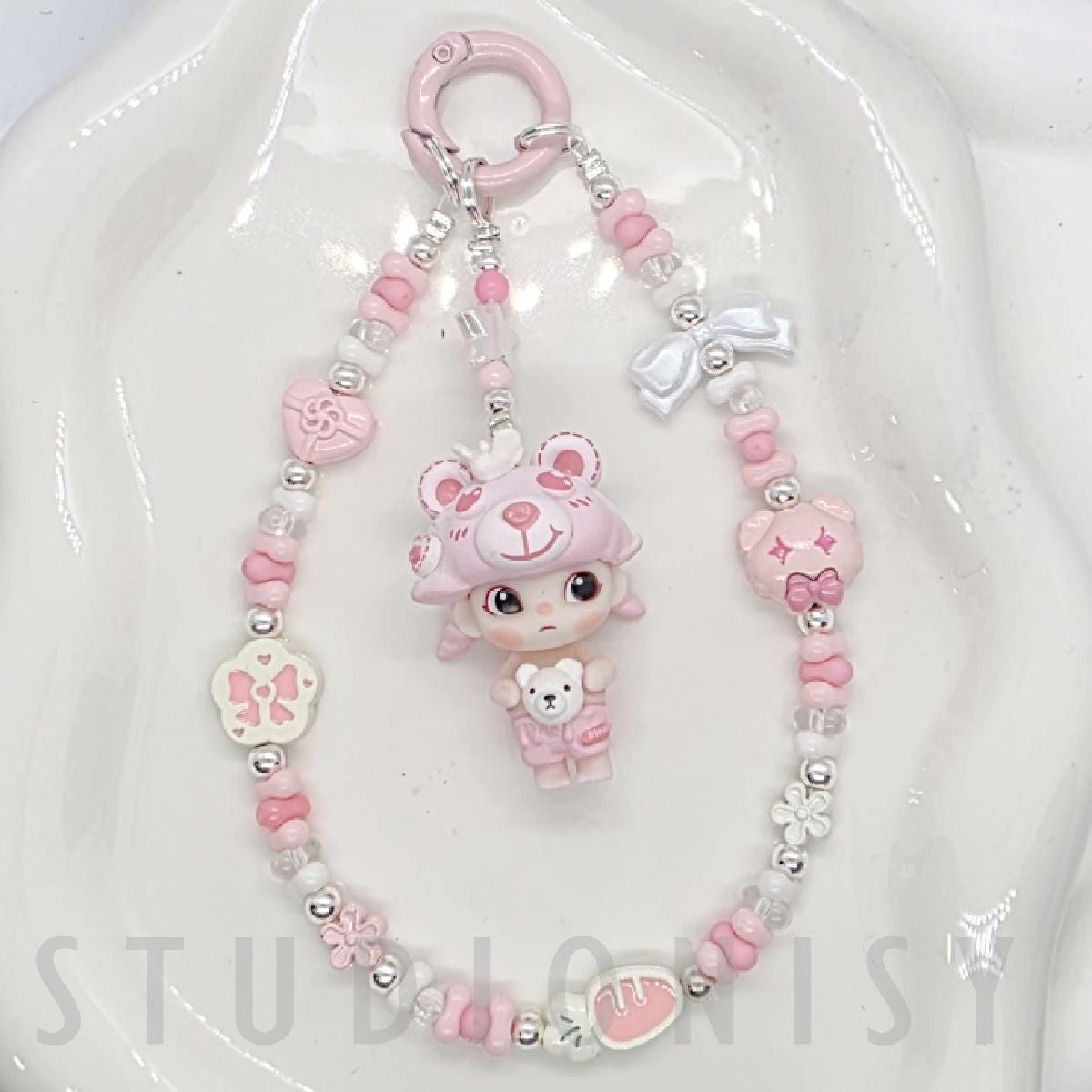StudioNisy Dimoo bean figure small beaded keychain with handmade beads , one of a kind, great gift, phone charm,