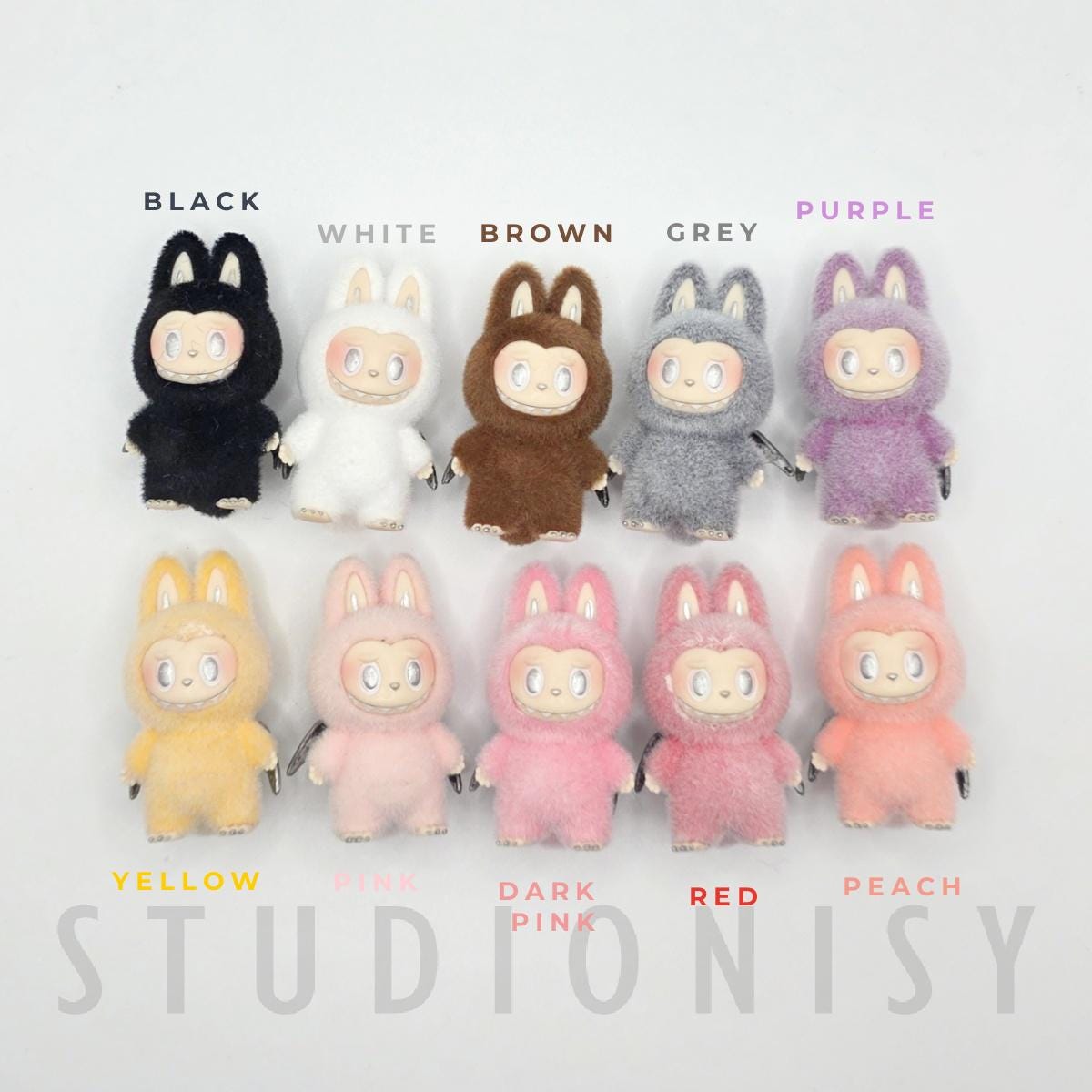 StudioNisy Handmade Zimomo Labubu The Monsters soft short fur 3" Bean custom unique handmade keychain or phone charm- angel in clouds