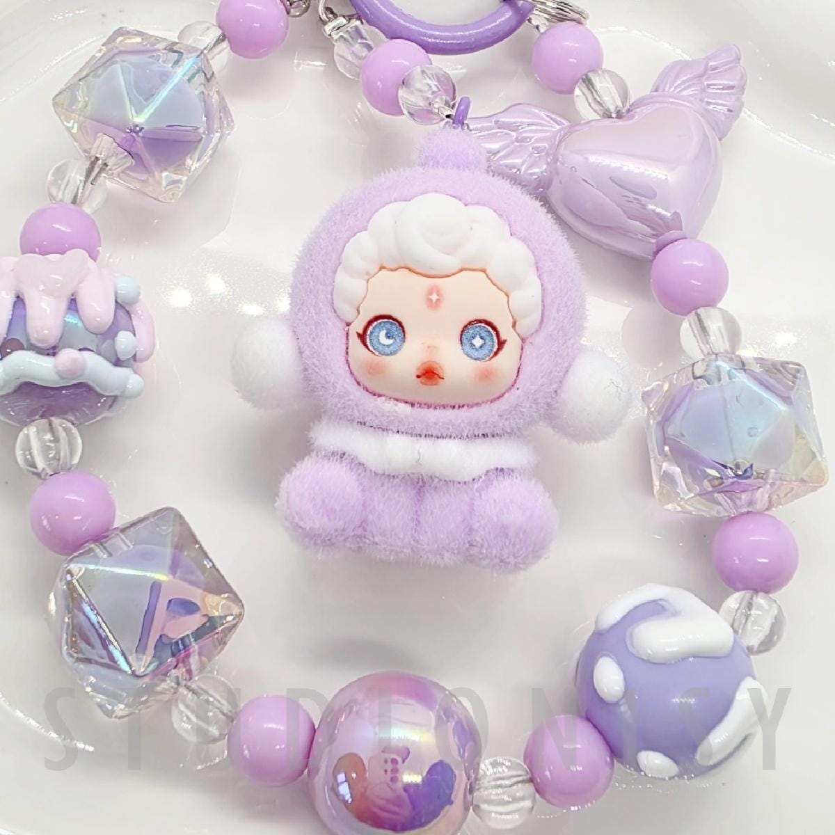 StudioNisy Handmade Skull Panda Furry Bean handmade painted beads, crystal beads keychain or phone charm Kawaii Japan, Cute Chain