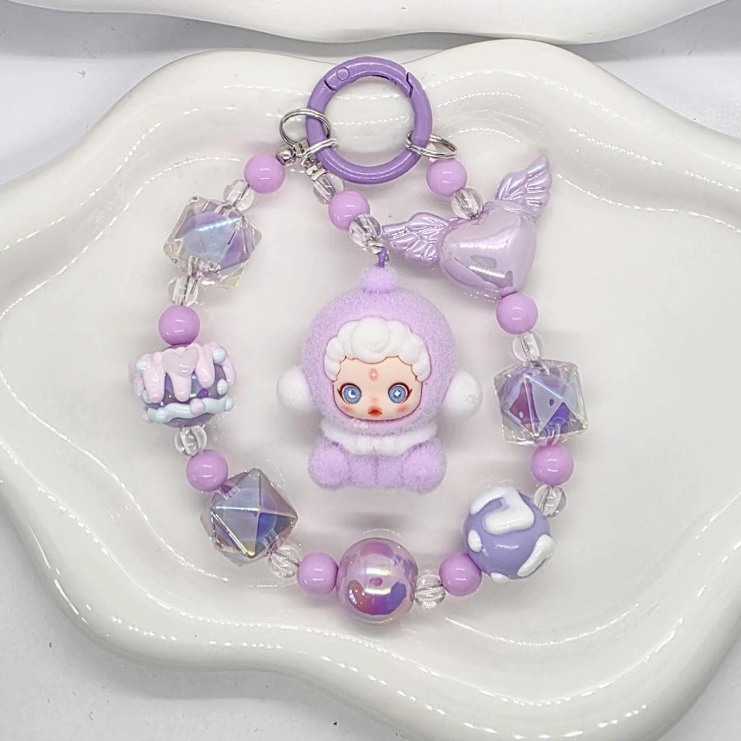 StudioNisy Handmade Skull Panda Furry Bean handmade painted beads, crystal beads keychain or phone charm Kawaii Japan, Cute Chain