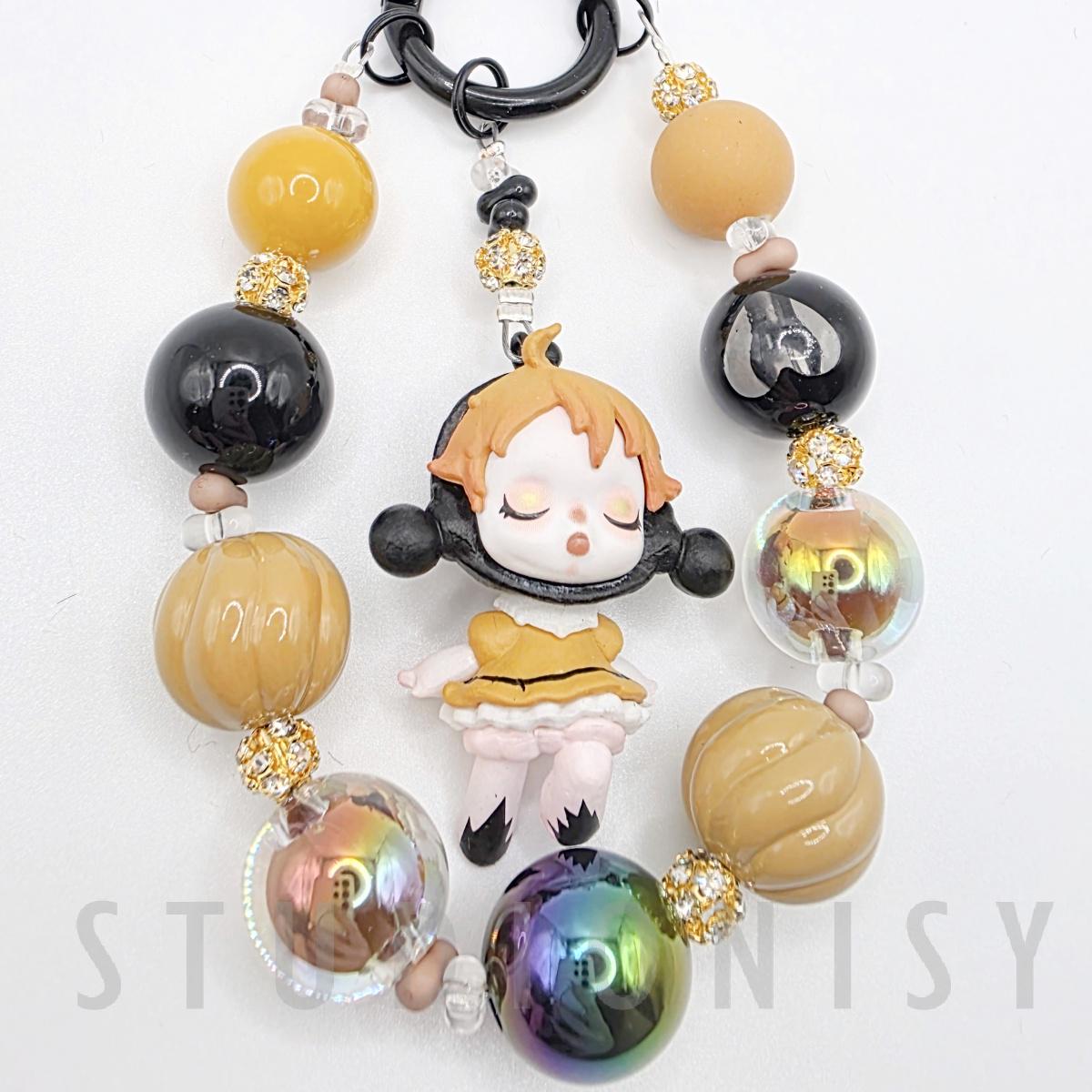 StudioNisy Skull Panda mini Bean handmade painted beads, crystal beads Red keychain or phone charm Kawaii Japan, Cute Chain Gift