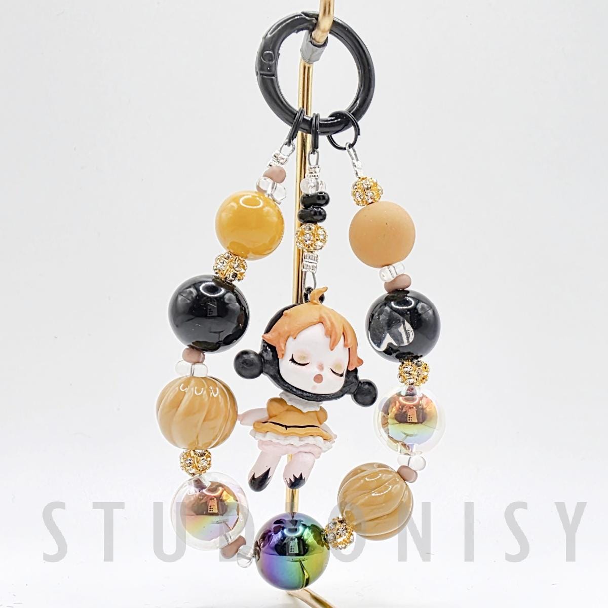 StudioNisy Skull Panda mini Bean handmade painted beads, crystal beads Red keychain or phone charm Kawaii Japan, Cute Chain Gift