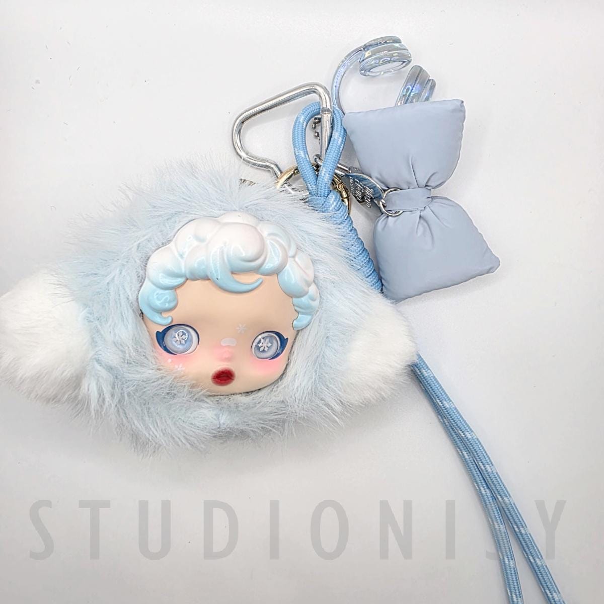 StudioNisy Handmade Skull Panda SPHead Plushy keychain, or bag charm head,