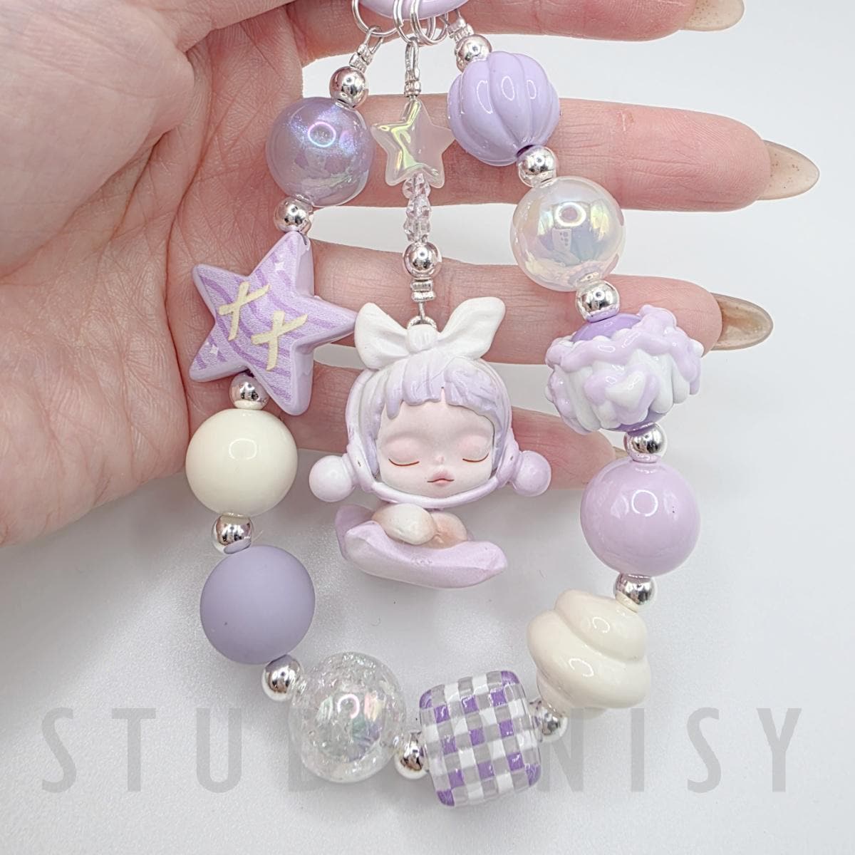 StudioNisy Skull Panda mini Bean handmade painted beads, crystal beads Red keychain or phone charm Kawaii Japan, Cute Chain Gift