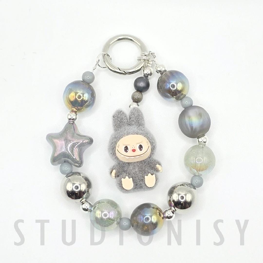 StudioNisy LABU The Monsters soft short fur Bean oneofakind handmade - keychain or phone charm