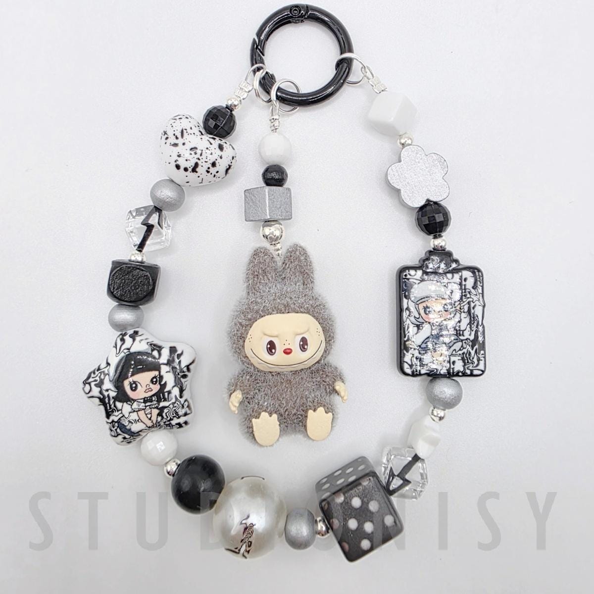 StudioNisy LABU The Monsters soft short fur Bean oneofakind handmade - keychain or phone charm