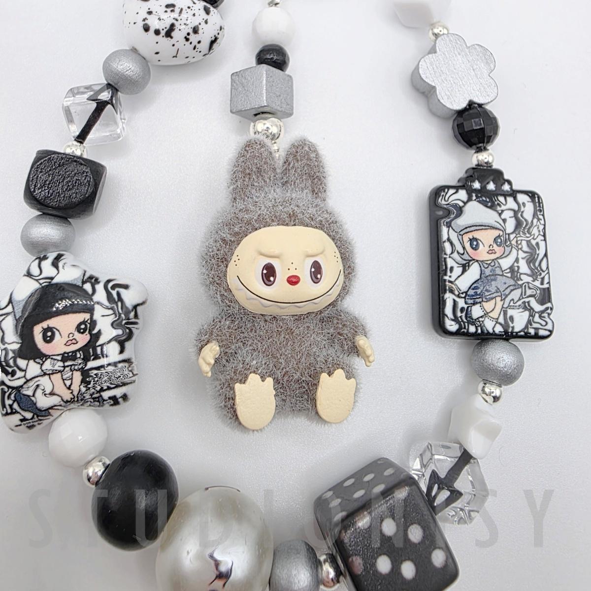StudioNisy LABU The Monsters soft short fur Bean oneofakind handmade - keychain or phone charm