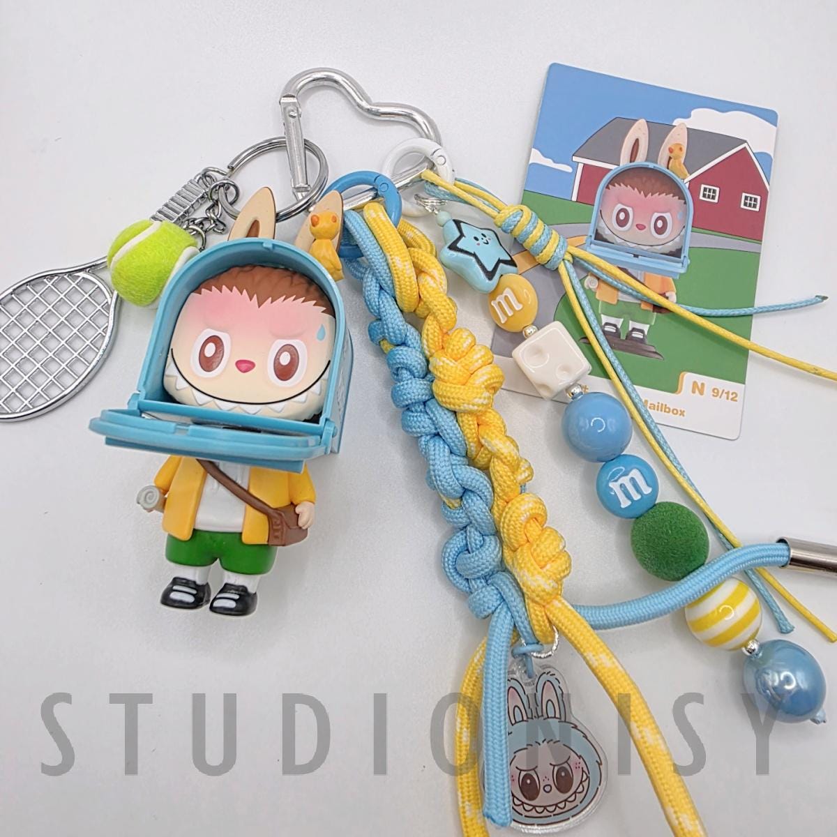 StudioNisy Popmart Almost Hidden Authentic Figure keychain with beaded chain | phone or bag charm |