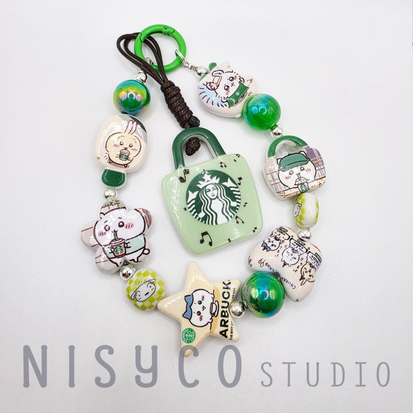 Kawaii Kitty Star Heart Keychain | Beaded Coffee Lover Bag Charm