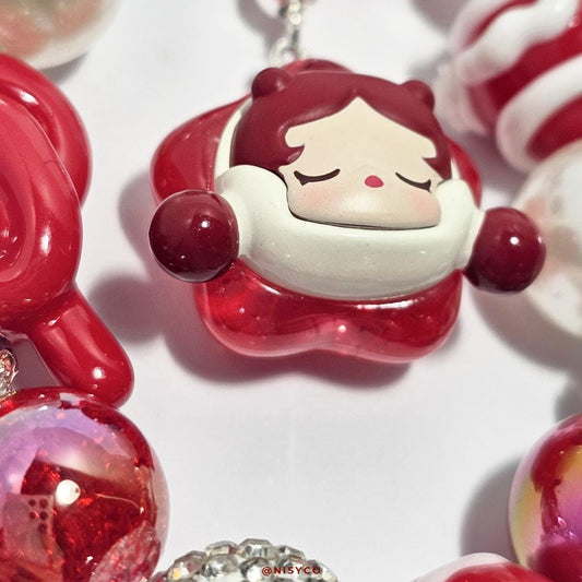 Skull Panda mini Bean handmade painted beads, crystal beads Red keychain or phone charm Kawaii Japan, Cute Chain Gift