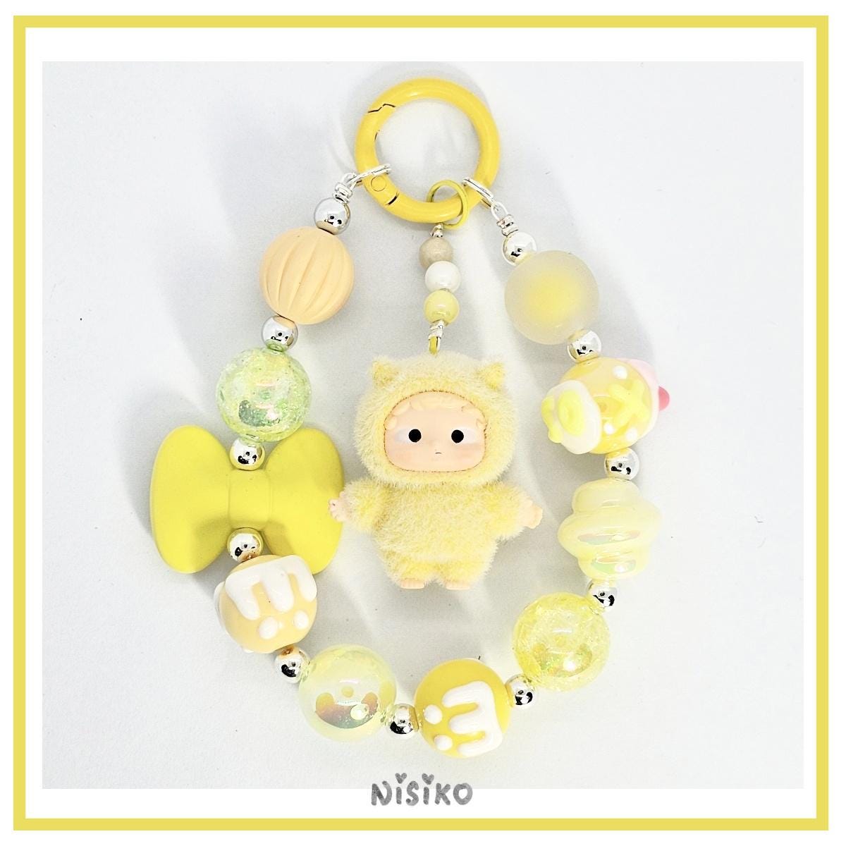 OZai Furry Bean! one-of-a-kind handmade w/ painted beads - keychain or phone charm Glow Gift Mother's Day